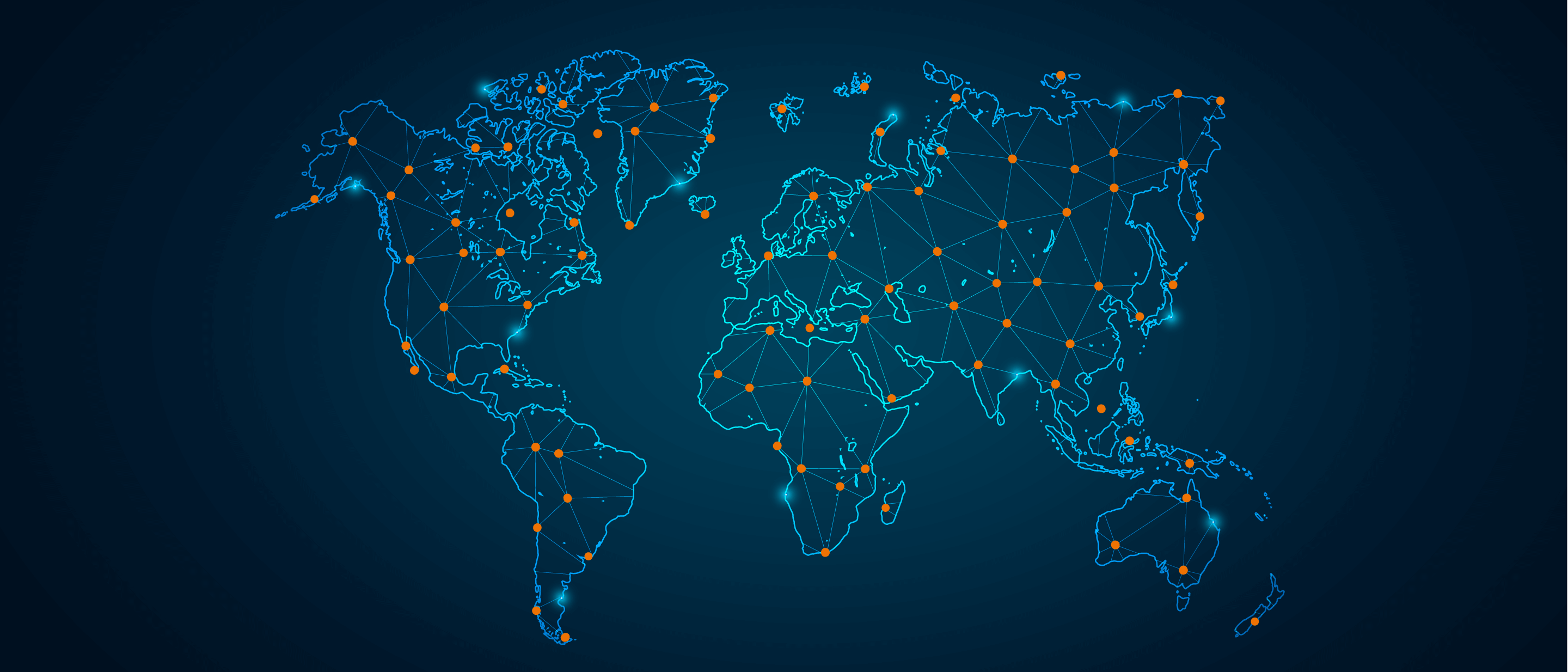 a world map with dots all over and lines connecting them to each other to illustrate worldwide networks.